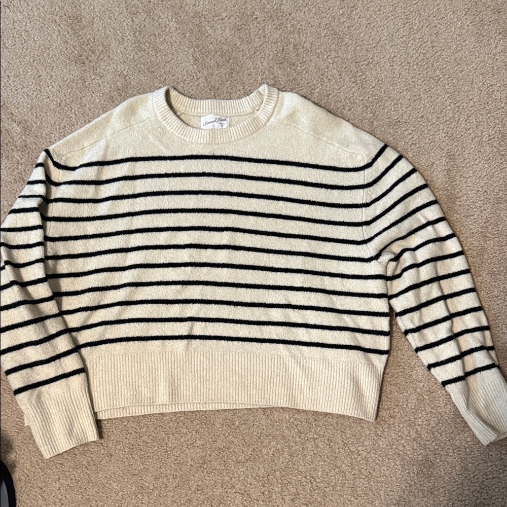 Universal Thread Cream Crewneck Sweater with Black Stripes